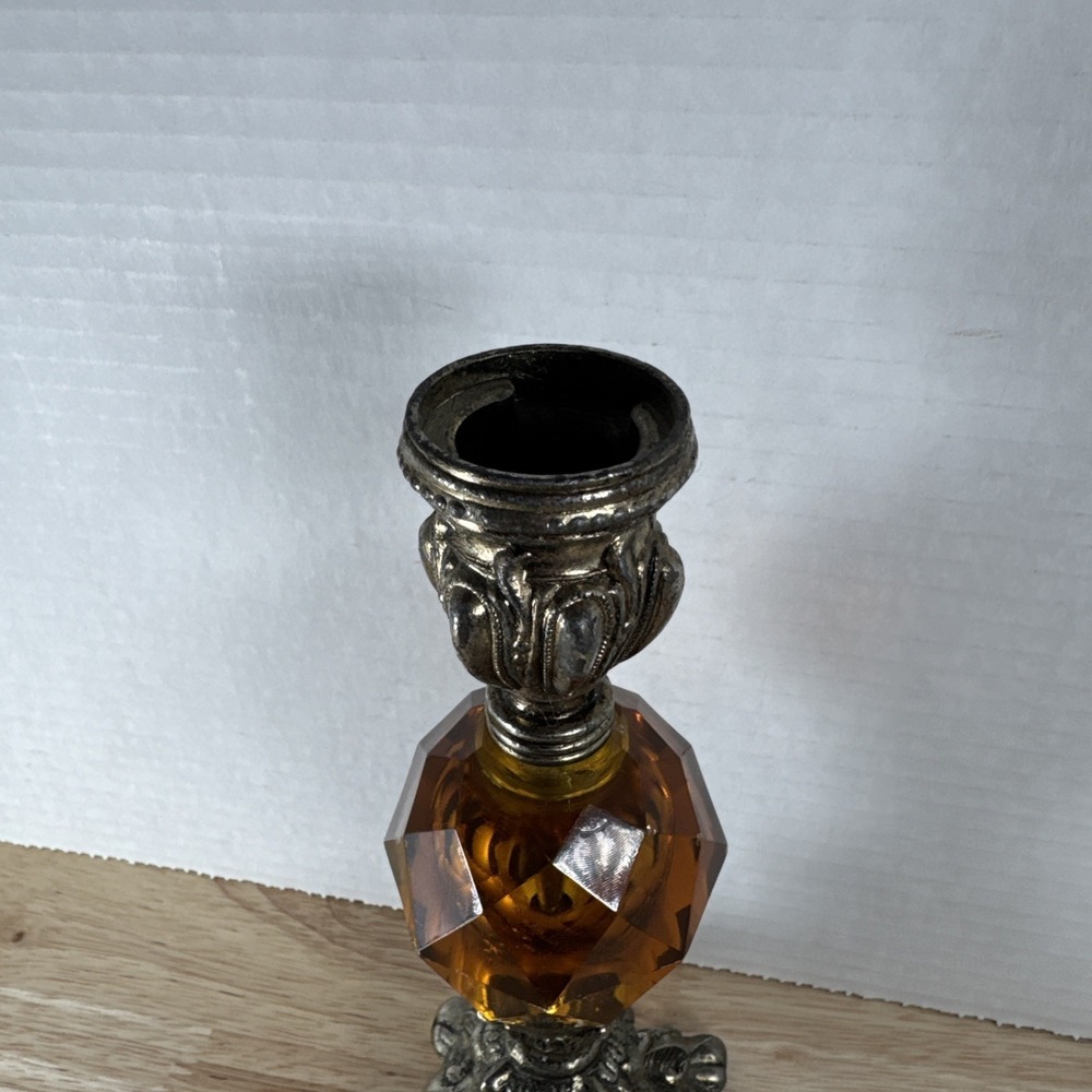 Vintage Candle Holder Brass and Amber Lucite Candlestick 8" - Picture 3 of 5